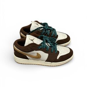 Nike Brown and White Sneakers with Teal Laces